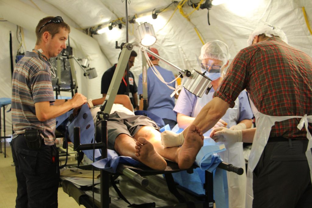 Surgical team working in an operating room